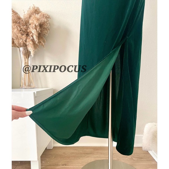 ZARA VELVET + CROCHET MAXI DRESS DARK GREEN / BLUE - Picture 6 of 12